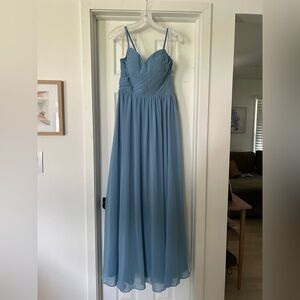 Azazie Steel Blue “Lisbon” Dress with Spaghetti Straps